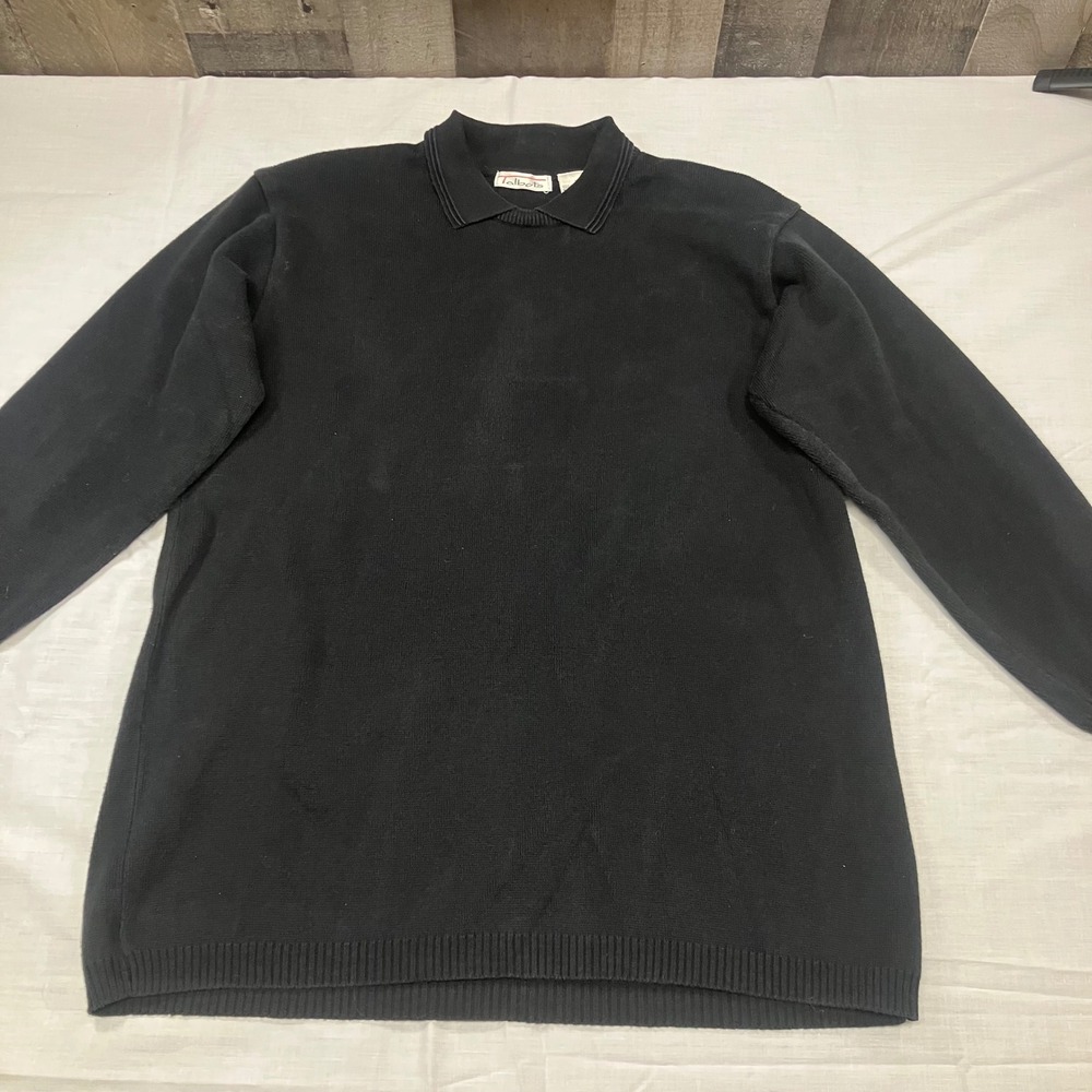 Vintage 90's Talbots Black 100% Cotton Collar Long Sleeve Pullover Sweater M EUC - Picture 2 of 5